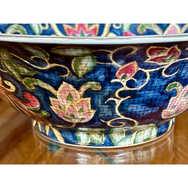 1970s Large Chinese Hand Painted Lotus Bowl - 14" Wide For Sale - Image 5 of 9