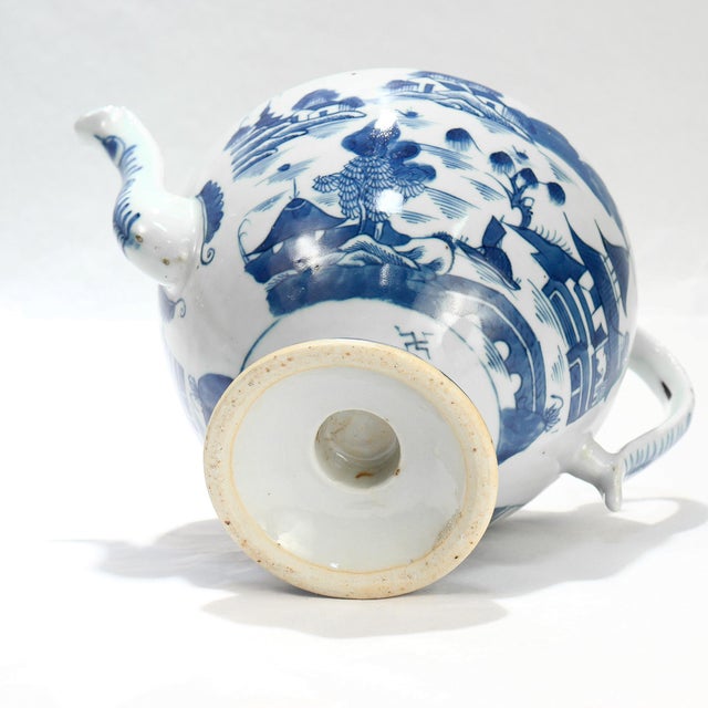 Antique Chinese Export Blue & White Canton Porcelain Tea Pot For Sale - Image 10 of 18