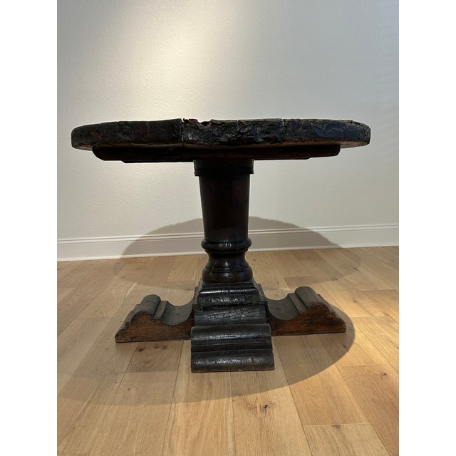Dos Gallos, Inc. Antique Rustic Wagon Wheel & Custom Cedro Wood Base For Sale - Image 4 of 7