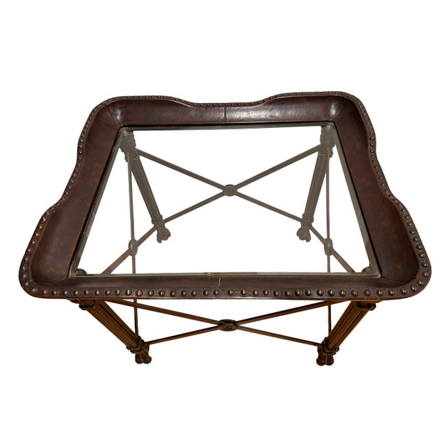 Maitland - Smith Maitland Smith Leather, Bronzed Wrought-Iron and Glass Side Table For Sale - Image 4 of 11