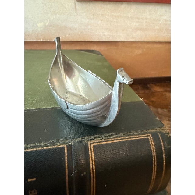 Silver Just Andersen Danish Pewter Viking Ship Dish | Scandinavian Trinket Catchall Desk Decor For Sale - Image 8 of 11