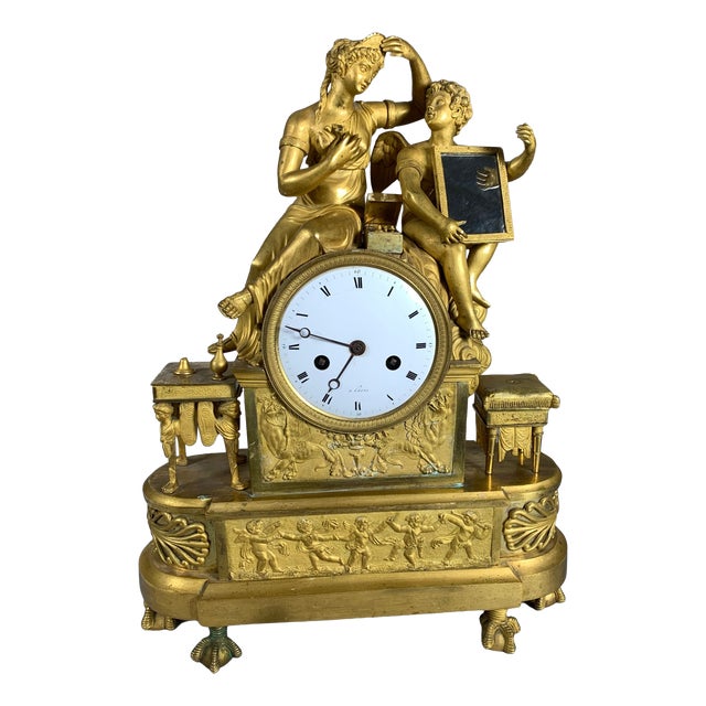 Empire Clock in Gilt Bronze, 1810 For Sale