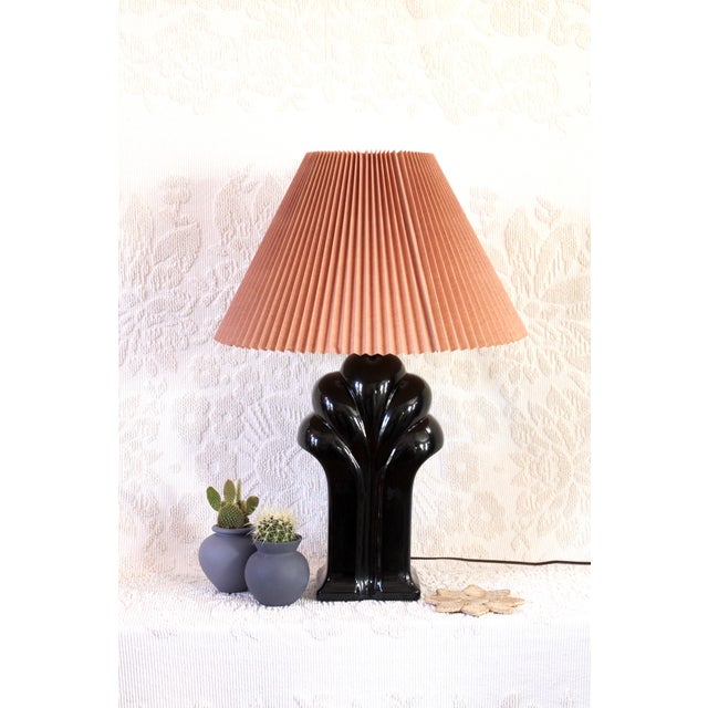 Large Black Art Deco Lamp - waterfall lamp - table lamp - fan lamp - black lamp - lamp gift - ceramic lamp - Art Deco...