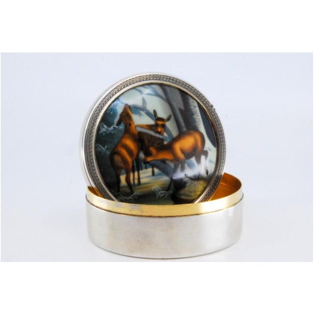 Silver Box with Enameled Image on the Lid with Deer in the Ice For Sale - Image 6 of 11