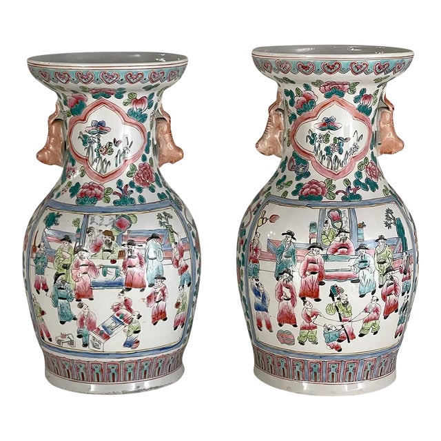 Antique Chinese Hand-Painted Vases- a Pair For Sale - Image 13 of 13