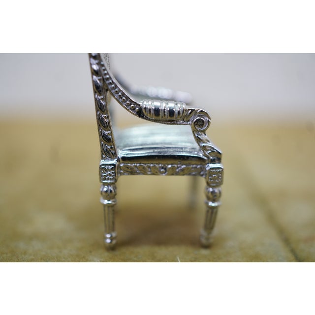 Antique Victorian Miniature Silver Dollhouse Furniture Settee Table Chairs 2" For Sale - Image 14 of 18