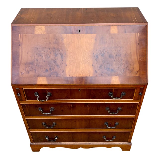 Vintage English Walnut Secretaire, 1930s For Sale
