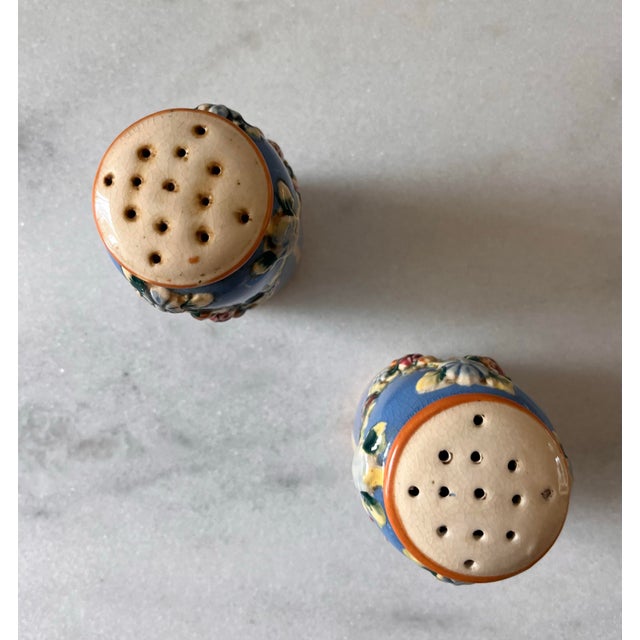 Ceramic Vintage Blue Floral Ceramic Salt & Pepper Shakers For Sale - Image 7 of 8