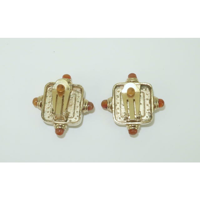 Emerald Francesca Romana Gold Plated Clip-on Earrings With Emerald Green Glass For Sale - Image 8 of 11