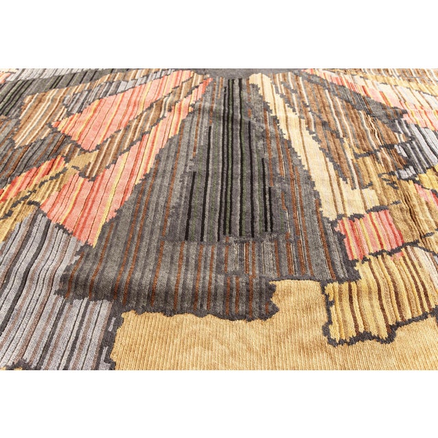 Contemporary Sauron textural rug by Doris Leslie Blau. Size: 15'2" × 15'2" (462 × 462 cm) Color: beige, blue, brown, gold,...