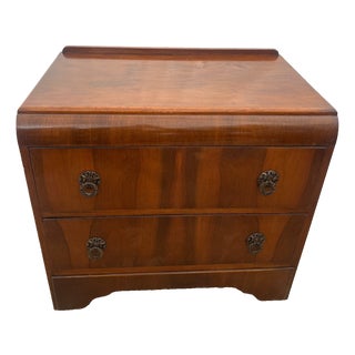 Vintage Art Deco Style Dresser Chest Two Drawers Brass Pulls Waterfall Top For Sale
