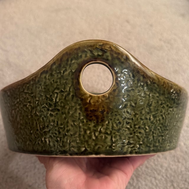 Rustic Vintage Rustic Green Glazed Majolica-Style Vegetable Serving Dish With Handles For Sale - Image 3 of 7