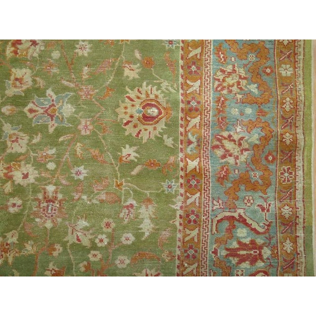 Antique Zabihi Collection Green Turkish Oushak Rug For Sale - Image 4 of 6
