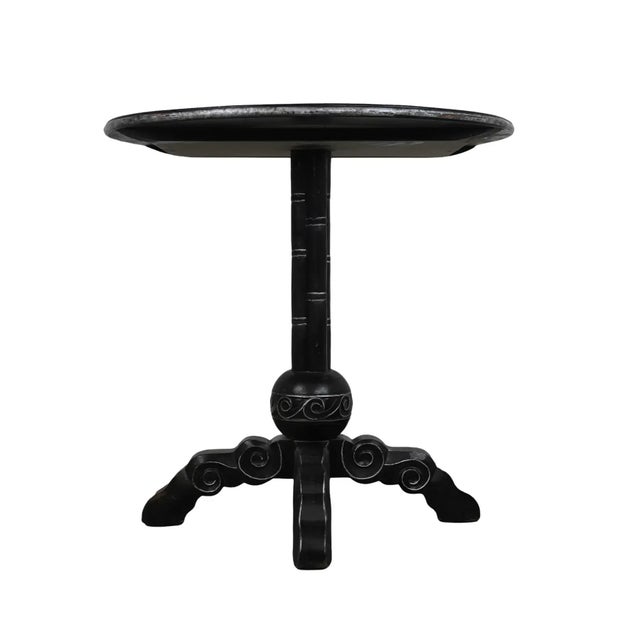 Traditional A Vintage-Style, Hand-Painted Round Side Table With a Bamboo-Joint Detail Base For Sale - Image 3 of 8