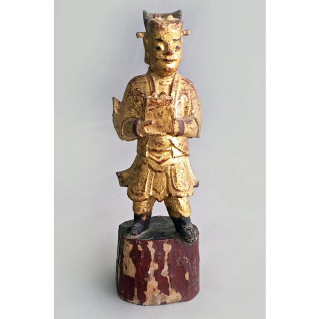 Gold Mid 19th Century Chinese Carved Wooden Votive Figure For Sale - Image 8 of 8