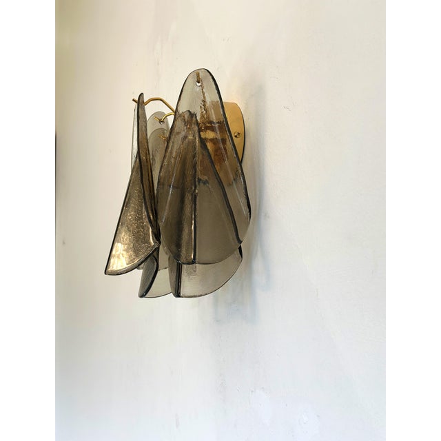 Glass Contemporary Modern Smoked-Fumè "Rondini" Murano Wall Sconces- Set of Two For Sale - Image 7 of 9