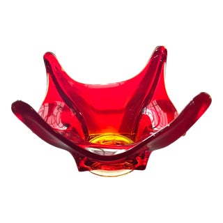Vintage Viking Red Glass Stretch Bowl For Sale
