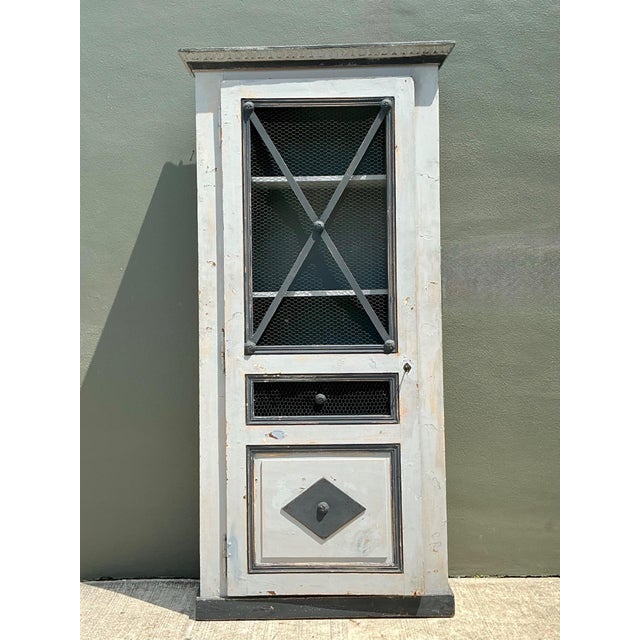 Vintage French Distressed Metal and Wood Cabinet For Sale - Image 12 of 18