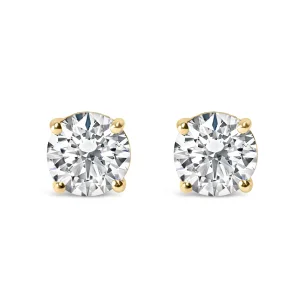 14K Yellow Gold 2.00 Cttw Lab Grown Round Brilliant-Cut Diamond Classic 4-Prong Stud Earrings with Screw Backs (F-G color, VVS2-VS1 Clarity)