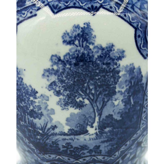 Porcelain blue vase realized by Villeroy & Boch in the late 19th Century. White earthenware, underglaze cobalt-blue...