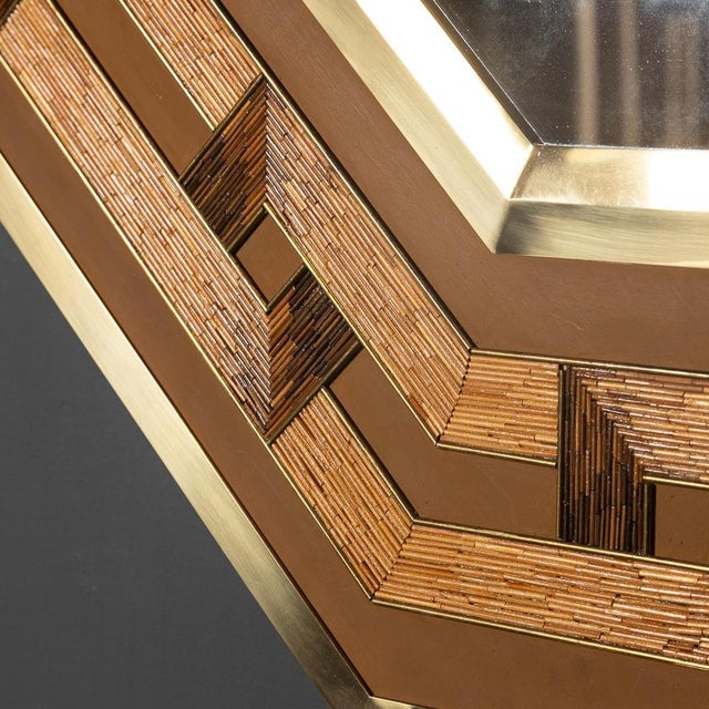 Mid-Century Italian Octagonal Brass & Rattan Mirror, 1970s For Sale - Image 15 of 18