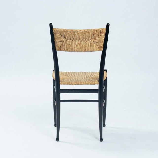 Mid-Century Modern Chiavari Straw Beech Chairs attributed to Guido Chiappe, 1970s, Set of 4 For Sale - Image 3 of 18