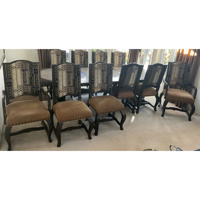Custom Oval Dining Set Solid Wood and Natural Granite Inlay With 10 Handcrafted Chairs For Sale - Image 10 of 11