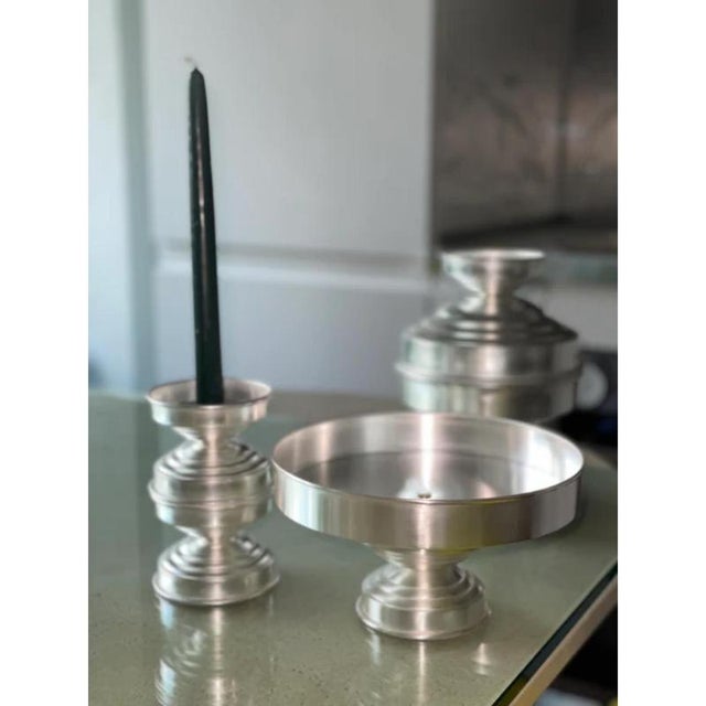 Rl 05 maxi candleholder in silver plated brushed brass by caspal dimensions: ø 9 x h 14 cm. Materials: silver-plated...