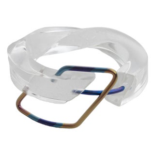 Transparent Lucite Plexiglass Bangle Bracelet with Anodized Aluminum Belt Buckle For Sale