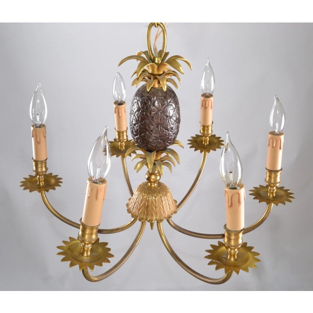 Maison Charles Neoclassical Six Light Pineapple Bronze Chandelier With Sleeves For Sale - Image 10 of 11