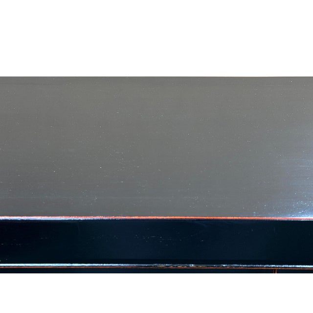 Oriental Black Lacquer Slim Round Moon Face Storage Cabinet For Sale - Image 12 of 13
