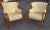 Cream Pair Mid 20th Century Mahogany and Tufted Vinyl Upholstered Wingback Chairs For Sale - Image 8 of 14