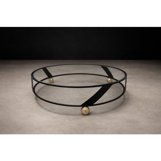 Brazilian Modern Round Coffee Table in Plated & Painted Metal With Glass Top, Brazil, 1960s For Sale - Image 12 of 13