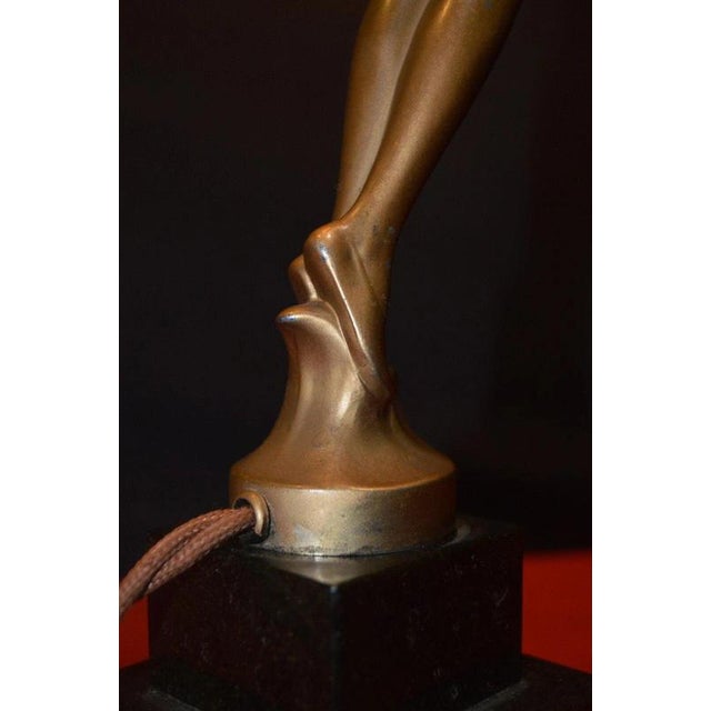 Art Deco French Bronze Dancer Table Lamp with Opaline Glass Globe, 1930s For Sale - Image 12 of 18