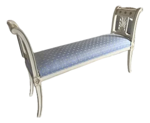 Late 19th Century French Directoire Style Painted Bench With Light Blue Upholstery