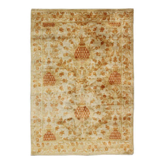 Antique Spanish European Carpet With Pineapple Design in Gold, Cream & Tangerine For Sale
