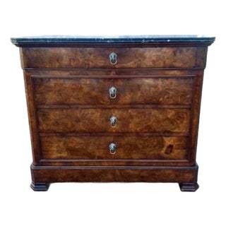 19th Century French Louis Philippe Burl Walnut Marble Top Chest of Drawer / Commodes For Sale
