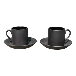 1950s Wedgwood Basalt Espresso Cups and Saucers Set- 4 Pieces