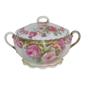 Royal Vienna Roses and Gold Trimmed Double Handled Biscuit Jar With Lid 4574b