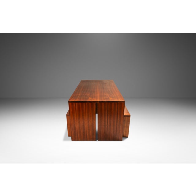 Contemporary Substantial Handmade Minimalist MCM Custom-Made Studio / Gallery Dining Table W/ Matching Benches Set in Walnut, Usa, C. 1980s For Sale - Image 3 of 17