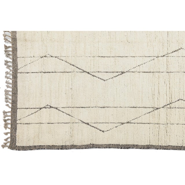 Textile Hand-Knotted Modern Beni Ourain Style Geometric Wool Area Rug in Ivory 10x14 For Sale - Image 7 of 10