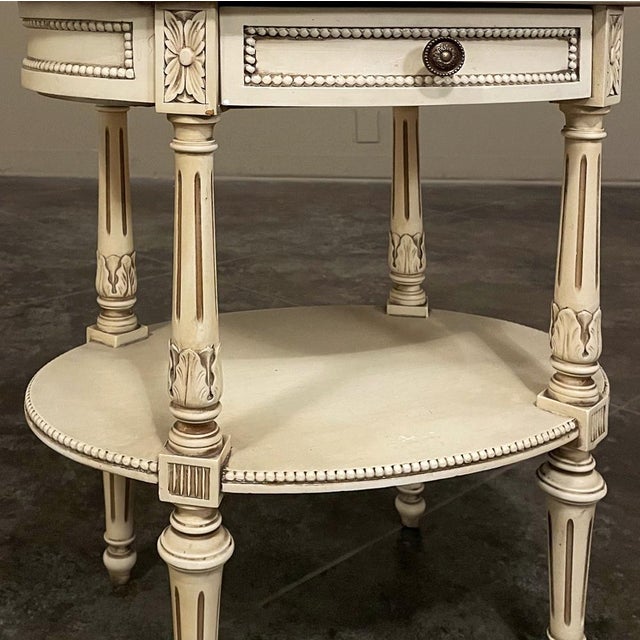 Antique French Louis XVI Painted Oval Side Table With Leather Top For Sale - Image 13 of 17
