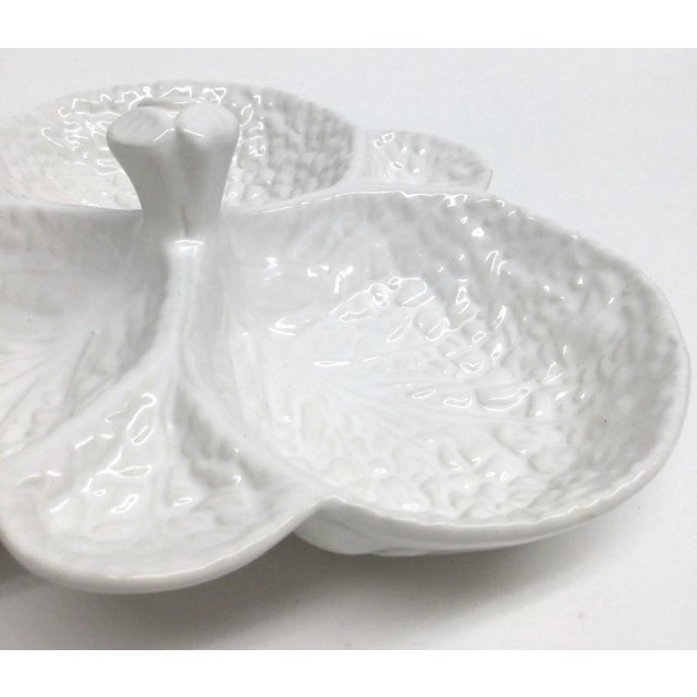 White Subtil Portugal Ceramic White Cabbage Design Divided Serving Bowl For Sale - Image 8 of 9