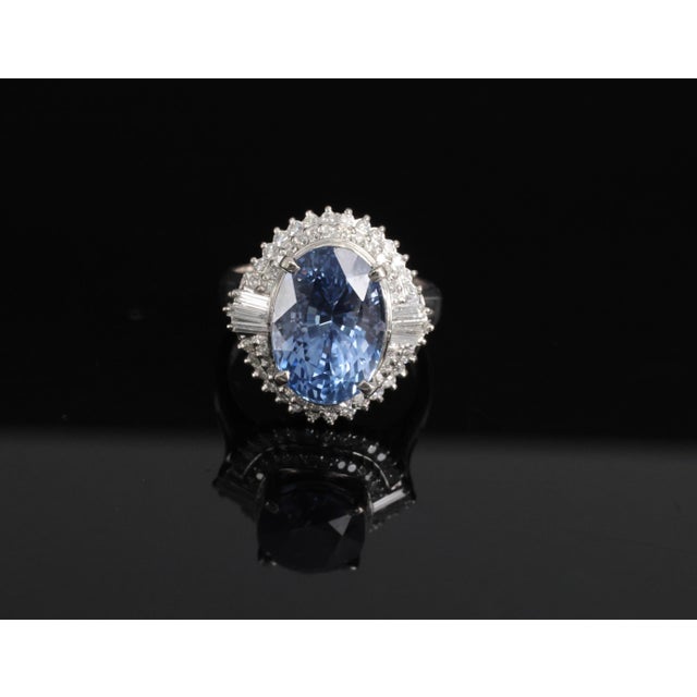 Late 20th Century Fine 7.43ct Gia Ceylon Blue Sapphire & 0.60ct Diamond Platinum Ring, Size 5.75 For Sale - Image 10 of 18