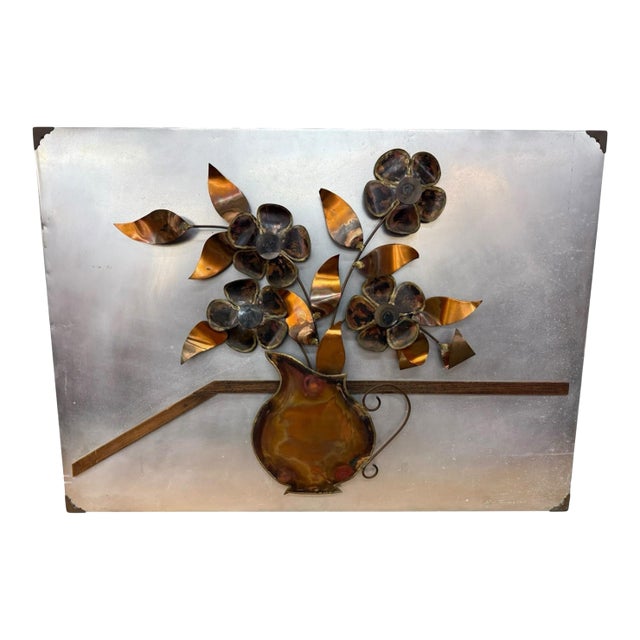 MCM Alex Kovacs Metal Brutalist Floral Wall Art Signed 1977 - 45” X 32.5” For Sale