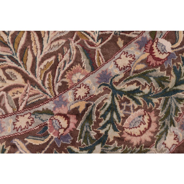 Art Nouveau Boho Chic 1990's Floral Pak-Persian Brown/Beige Wool Round Rug - 6'2'' X 6'6'' For Sale - Image 3 of 9
