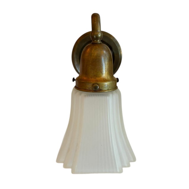 Early 20th Century Pair of Antique Brass and Square Glass Shade Wall Sconces For Sale - Image 4 of 7