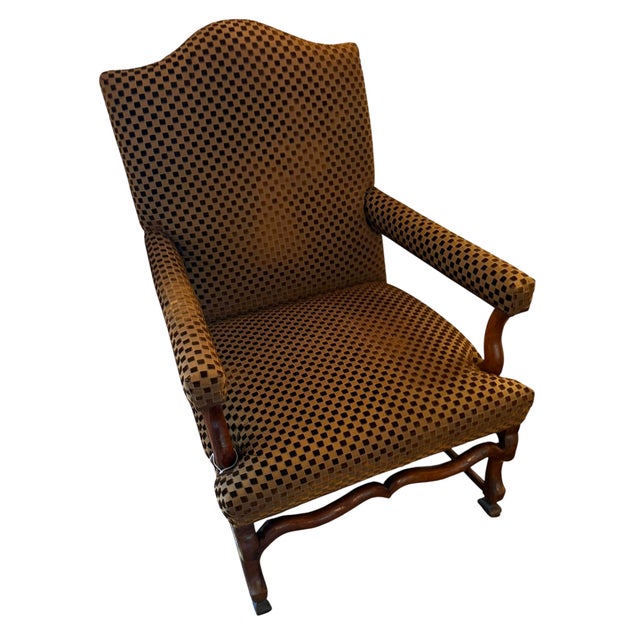 . Antique 19th C Italian Walnut Cut Velvet Arm Chair.
