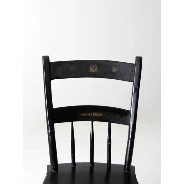 Farmhouse Antique Stencil Back Plank Seat Chair For Sale - Image 3 of 12