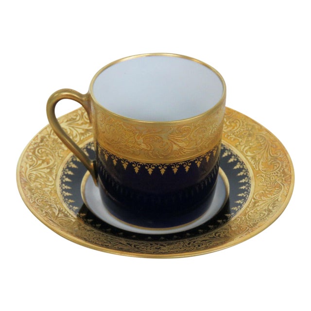 Mid 20th Century Limoges France Cobalt Blue and Gold Demitasse Espresso